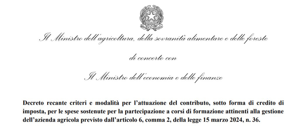 Credito d’imposta formazione agricoltura